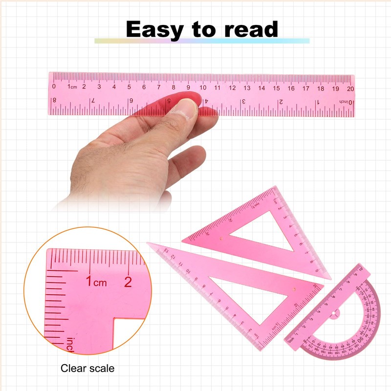HARFINGTON 4pcs Triangular Ruler Set 20cm Plastic Metric Inch Geometric