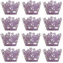 24Pcs Cupcake Wrappers Christmas Party Hollow Snowflake Laser Cut Paper Liners for Wedding Party Birthday Decoration(Purple)