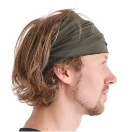 CHARM Mens Elastic Japanese Headband - Long Hair Bandana Womens Head Wrap Dreads Khaki