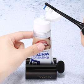 XYKEEY Toothpaste Tube Squeezer - Set of 2 Toothpaste Squeezer Rollers, Metal Toothpaste Tube Wringer Seat Holder Stand (Matt Black)