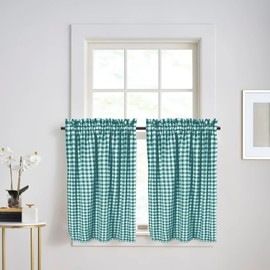 DineNest 2 Panels Kitchen Curtains 36 Inch Length Tier Curtains - Rod Pocket, Half Window Curtain, Short Window Curtain for Kitchen Bathroom Bedroom Basement Café (2 Pack, W30 x L36, Teal)