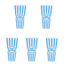 YOVECATHOU 5Pcs Plastic Red Blue White Striped Classic Popcorn Containers Bucket Boxes Square For Snack Carnival Party Movie Night Theater Halloween (Blue)