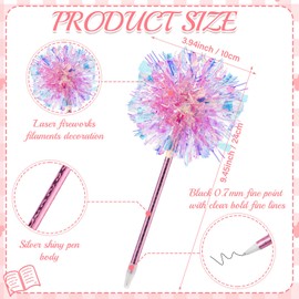 Crtiin 12 Pcs Pom Pom Pens Foil Firework Ballpoint Pens Glitter Sparkly Pen Bulk Birthday Party Favor Goodie Bag Stuffer Classroom Back School Teacher Supplies Wedding Decoration Gift (Pink)