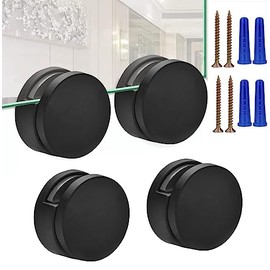 Black Frameless Mirror Mounting Hardware Kit Zinc Alloy Mirror Holders Mirror Mounting Brackets Glass Clips Clamps Bathroom Mirrors Supporting Sheet Fits for 3-5mm Thick Glass (4 Pack)