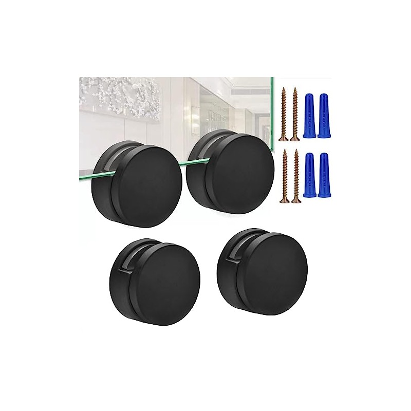 Black Frameless Mirror Mounting Hardware Kit Zinc Alloy Mirror Holders