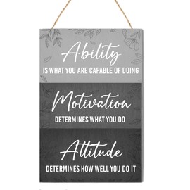 Ability Motivation Attitude Wooden Wall Sign,Motivational Wall Hanging Plaques for Office,Positive Quotes Wall Art Decor
