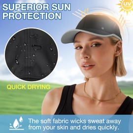 Lansigreen Quick Dry Hat with Hair Extensions Sun Protection Hat Wig Lightweight Outdoor Baseball Cap Attached 13" Short Straight Hairpiece Synthetic for Women Dark Black