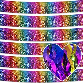 6 Pack 10 Feet Rainbow Wave Foil Fringe Garland Metallic Tinsel Streamers Banner Wall Hanging Curtain Backdrop for Parade Floats, Mother's Day, Easter, Wedding, Birthday Party Decoration