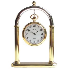 Pocket Watch Display Stand Full Arch Two Tone Metal Holder for Pocket Watches, Antique Clocks, & Collectibles (Chrome-Brass Two Tone- Watch Not Included)