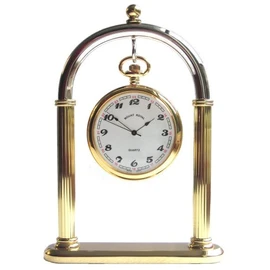 Pocket Watch Display Stand Full Arch Two Tone Metal Holder for Pocket Watches, Antique Clocks, & Collectibles (Chrome-Brass Two Tone- Watch Not Included)