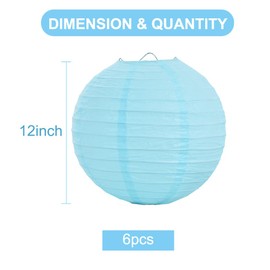 BEISHIDA 12-Inch Light Blue Round Paper Lanterns Decorative Hanging Asia Chinese Japanese Paper Lanterns Lamp for Birthday Wedding Baby Shower Home Decor Party Decoration（6 Packs）