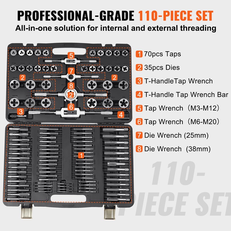 VEVOR Tap and Die Set, 110-Piece Include Metric Size M2