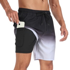 AutoWT Men's Swim Trunks, 7'' Quick Dry Beach Short with Soft Lining and Pocket, Sun Protection Swimming Shorts Summer Fashionable Printed Color Vocation Board Shorts Swimwear Bathing Suits for Men