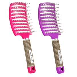 Kertiberif 2 Pack Curved Vented Detangling Brush for Wet and Dry Hair, Paddle Styling Hair Brush for Faster Blow Drying, Detangler Brush for Women Men Curly Thick Hair