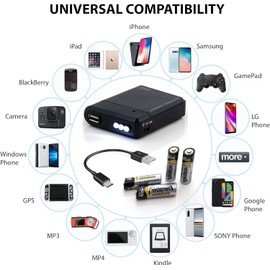 Success4Sport Portable AA Battery Travel Charger Works for Motorola Moto E5 Cruise and Emergency Re-Charger with LED Light! (Takes 4 AA Batteries,MicroUSB) [Black]