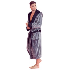 Soft Touch Linen Men’s Full-Length Warm and Plush Hooded Fleece Bathrobe