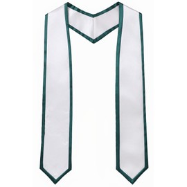 Newrara Deluxe Unisex Adult Plain Graduation Honor Stole Sash Classic End with Trim 72" Long (White with Forest Green Trim)