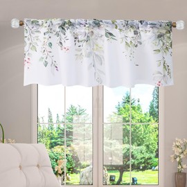 Short Panels Kitchen Curtains Valances, Fresh Green Leafy Watercolor valances for Windows, Botanical Print Decorative Window Valances for Living Room Bathroom Bedroom (55 x 18 in)
