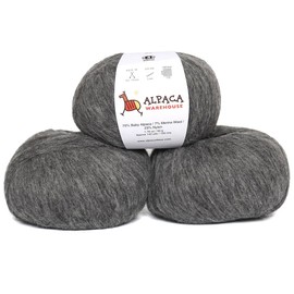 Pullu - Juego de 3 madejas (150 gramos) de lana merino de alpaca para bebé, procedente directamente de Perú, suave y perfecto para tejer y ganchillo (gris)
