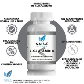 L-Glutamina 100% Puro 120 cápsulas con 500 mg c/u. Calidad premium.