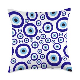 Blue Evil Eyes 70s Seventies Pattern Good Lucky Eye Luck Throw Pillow, 18x18, Multicolor