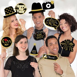 Dusenly 35pcs 2025 Happy New Year's Eve Party Photo Booth Props Funny 2025 New Years Eve Photo Props Decorations Favors