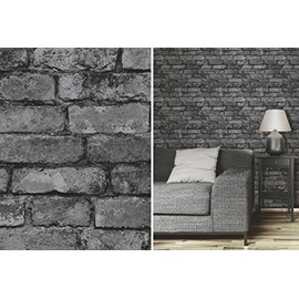 Fine Decor Rustic Brick Effect Charcoal Silver Grey Feature Wallpaper