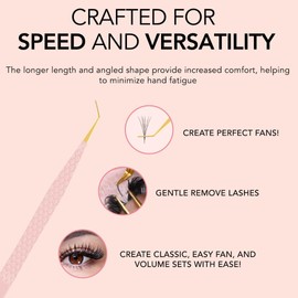 KIARA SKY LASH Tweezer for Eyelash Extensions | Precision Fiber Tip Grip | Volume, Mega Volume, and Lash Removal Fills | Comfortable Ergonomic Design | Pink and Gold, LONG 45° ANGLE TWEEZER