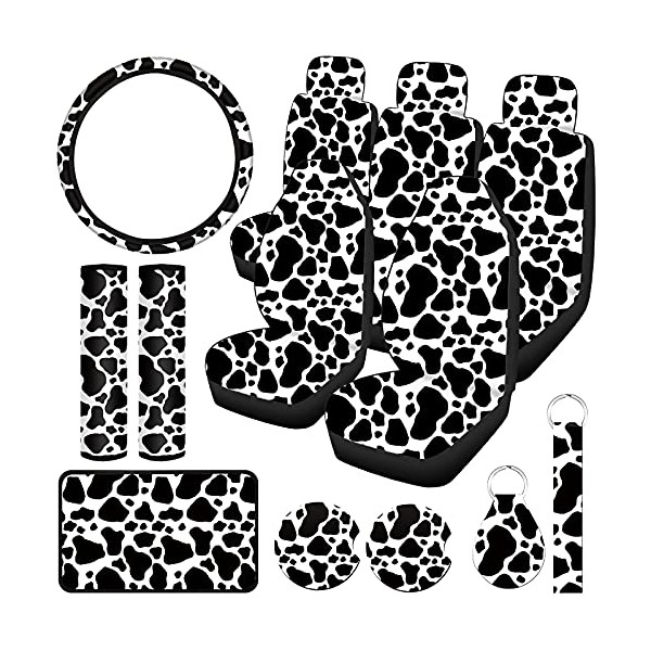 15 Pieces Cow Print Car Seat Covers Full Set Cow