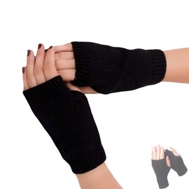 Treayes Unisex Fingerless Gloves for Women and Men, Winter Gloves Made of Pure Cashmere with Thick 3ply Yarn