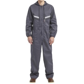 Yukirtiq Mens Work Coveralls Mechanic Hooded Overall Workwear Jumpsuits Long Sleeve Hi Viz Coverall with Zippers, Grey, S