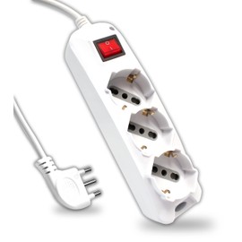 V-TAC Power Strip with Switch and 1.5m Cable - 3 Sockets 10/16A Bypass + Schuko - Plug 16A - Socket for Home, Office, Business - White