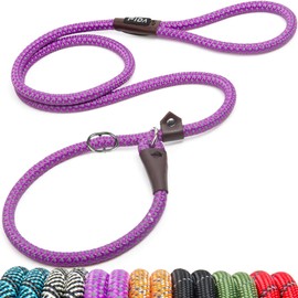 Fida Slip Rope Dog Lead | 1.8m, One-Size-Fits-All, Slip-On Rope Leash. Easy to Slip On, No Collar or Harness Needed. Durable & Weather Resistant Climbers Rope with Reflective Stitching (Purple)