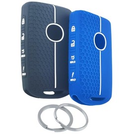 RUNZUIE 2Pcs 4 Buttons Silicone Smart Remote Key Fob for 2024 2023 2022 2021-2019 Mazda 3 6 CX-30 CX-5 CX-9 CX-50 C-90 Key Fob Cover (Black/Blue)