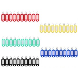 50 PCS Key Tags - Durable Key Ring Key Tags with Labels, Multi-Purpose Plastic Key Fobs for Luggage, Pet ID, Office, and Home Organisation, 5 Assorted Colours