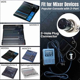 RhymKawa Audio Mixer Adapter 3-Hole for Yamaha MG166CX,MG16, MG10XU, MG8/2FX, MG82X Power Supply Replacement (600mA)