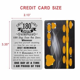 Richesele Richesele 6 Months AA Sobriety Gifts for Women Men - 180 Days Stronger and Sober Card - 180 Day Addiction Recovery Engraved Wallet Cards Token