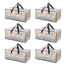 FGWS 6 PCS Clear Moving Tote Bags with Zipper & Strap, Heavy-Duty Storage Tote Moving Boxes for Space Saving