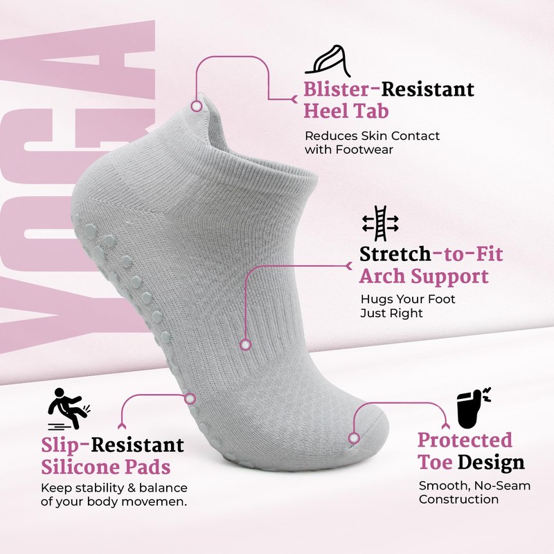 THREADFLOW 4 Pairs Yoga Socks for Women – Non-Slip Pilates,