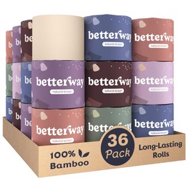 Betterway Unbleached Bamboo Toilet Paper Rolls - Eco-Friendly 3 Ply Toilet Tissue - 36 Long-Lasting Rolls - 360 Sheets/Roll - Organic, FSC Certified, Septic Safe TP - Lint-Free, PFAS-Free Bath Tissue