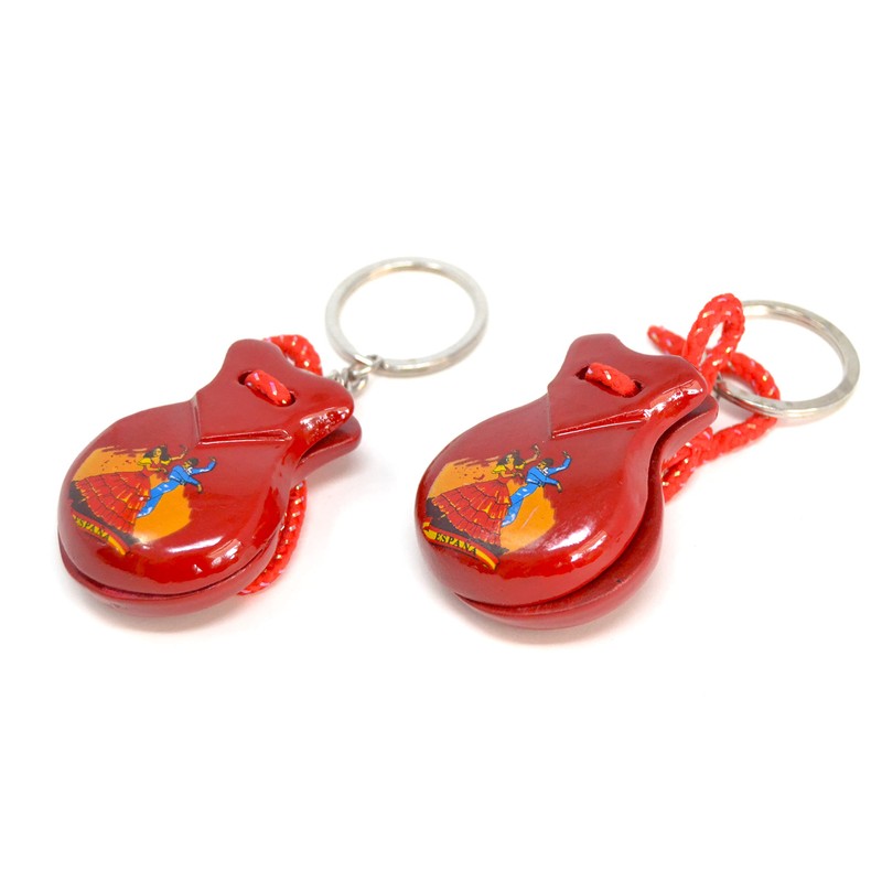 2 x Red Mini Castanets Musical Instrument Keychain Flamingo Dance