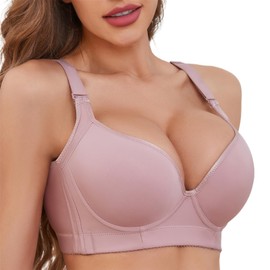 Women Push Up Bra Hide Back Fat Smoothing Bra Seamless Underwire T-Shirt Bra (Purple 36C)