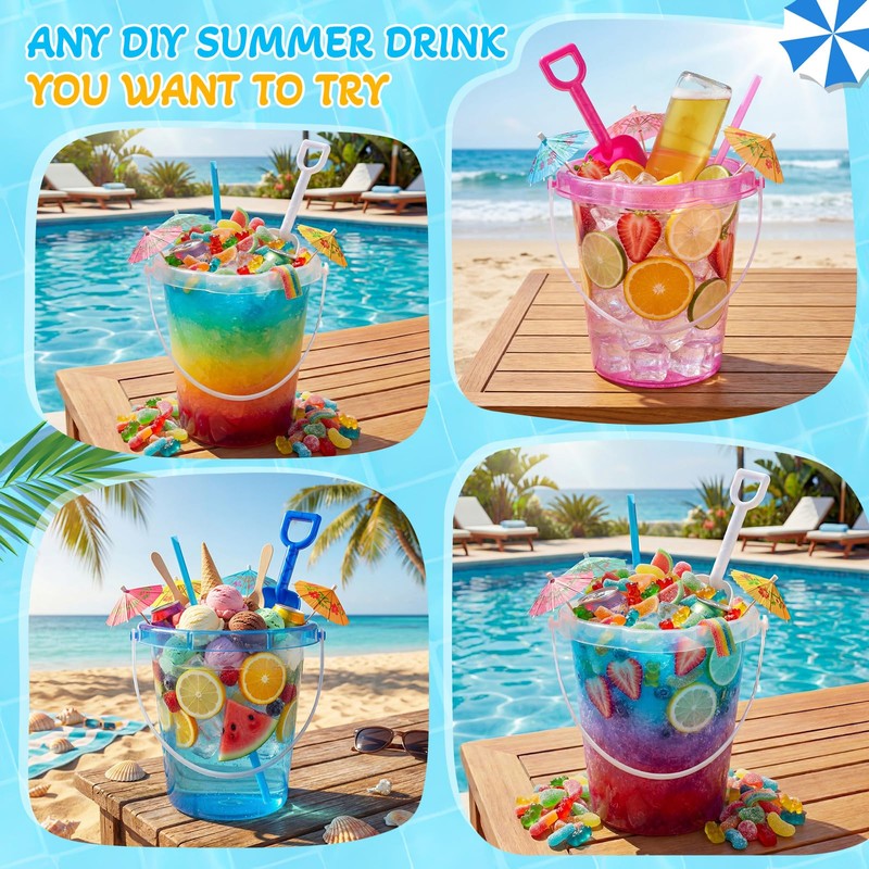 24 Pcs 86oz Colorful Drink Bucket, Colorful Plastic Summer Beverage