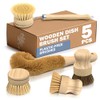 5 Pcs Bamboo Dish Brush Set, Non-Scratch Bristles, Replacement Head