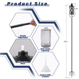 4 Pack Gray Glass Garden Torch,59-Inch Outdoor Torch Garden Décor, Upgraded 16 oz Citronella Torches with 5-Prong Grounded Stake,Metal Light Torches for Party Patio Pathway