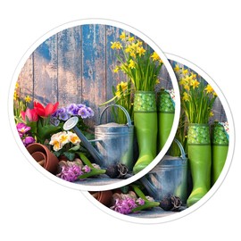 Vinyl Round Stickers (Set of 2) 7.5cm - Gardening Tools Flowers Garden Art for Laptops, Tablets, Luggage, Scrap Booking, Fridges #50998