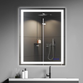 LED Bathroom Mirror with Lights 28x20 Wall Vanity Mirror Smart Makeup Mirror with Stepless Dimmable Adjustable 3 Colors,Memory Touchscreen Anti-Fog,Shatter-Proof,Horizontal/Vertical