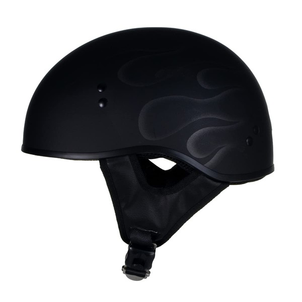 Hot Leathers T68 'Type-1' Flat Black Flames Motorcycle DOT Approved Skull Cap Half Helmet for Men and Women Biker - X-Large