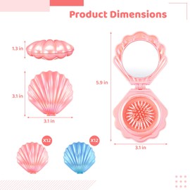 24 PCS Travel Hair Brush with Mirror, Shell Shape Pocket Makeup Mirror with Massage Brush, Mini Foldable Travel Comb for Hairstyles, Bridal Shower Favors, Party Supplies
