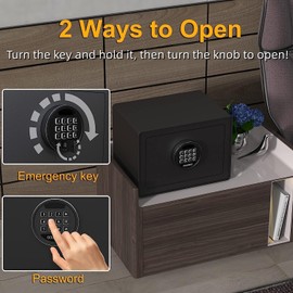 GOLDENKEY Digital Security Safe and Lock Box,Small Safe box for Money, Keypad Lock,Perfect for Home Office Hotel Business Jewelry Gun Use Storage,0.5 Cubic Feet,Black